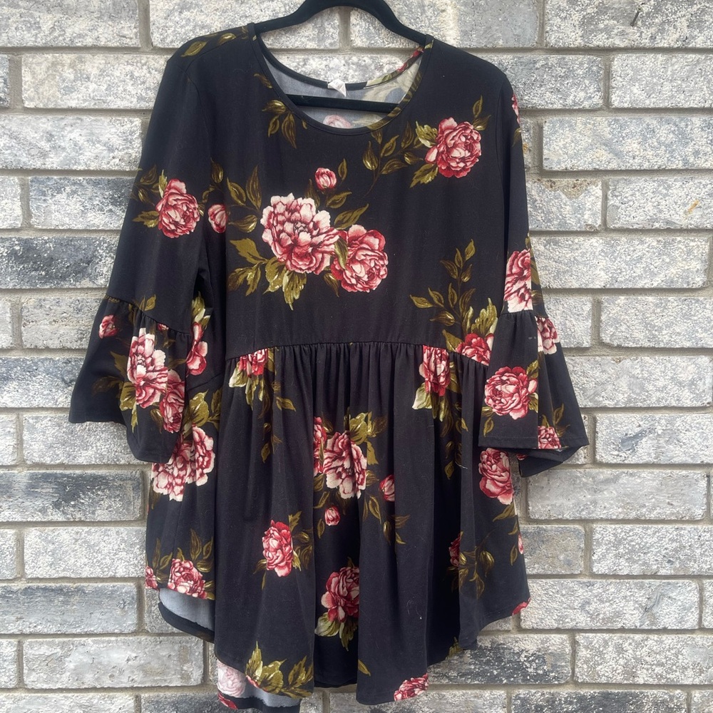 2X Pinkblush Plus size Maternity Top - Floral with bell sleeves